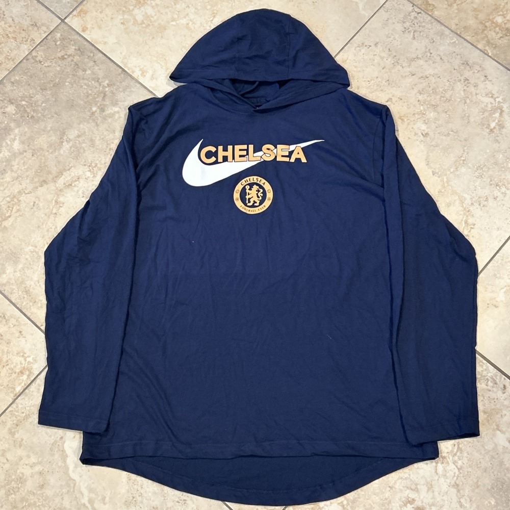 Nike Chelsea Long Sleeve Hoodieā Tee Men's M Blue Shirt Cotton Soccer Football